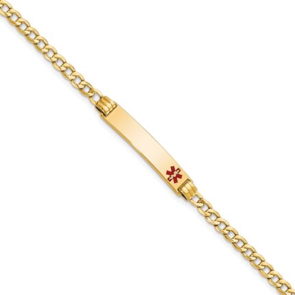 10k Semi-Solid Medical Red Enamel Cuban Link ID Bracelet
