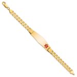 10k Medical Soft Diamond Shape Red Enamel Curb Link ID Bracelet - Image 3