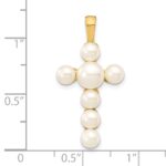 10K 4-6mm White Button Freshwater Cultured Pearl Cross Pendant - Image 3