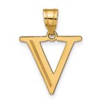 10K Polished Etched Letter V Initial Pendant