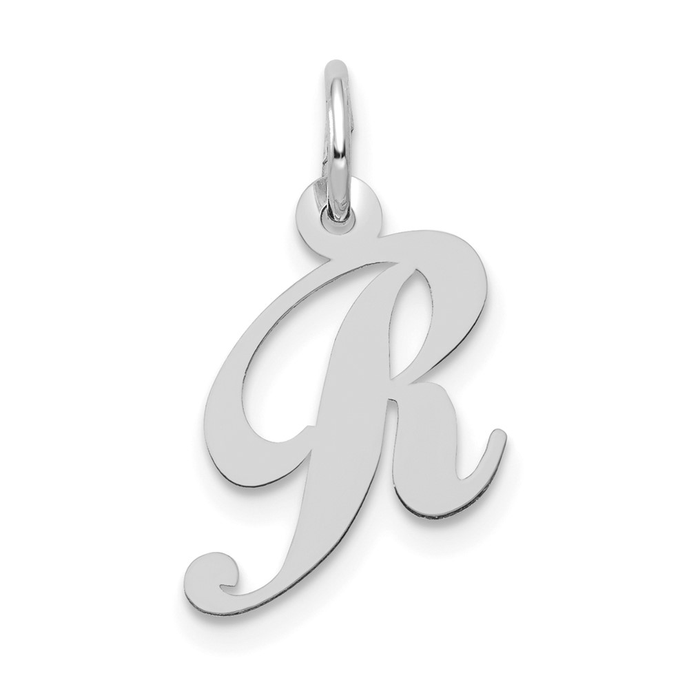 10YC651R.jpg 10k White Gold Small Fancy Script Initial R Charm - Image 1