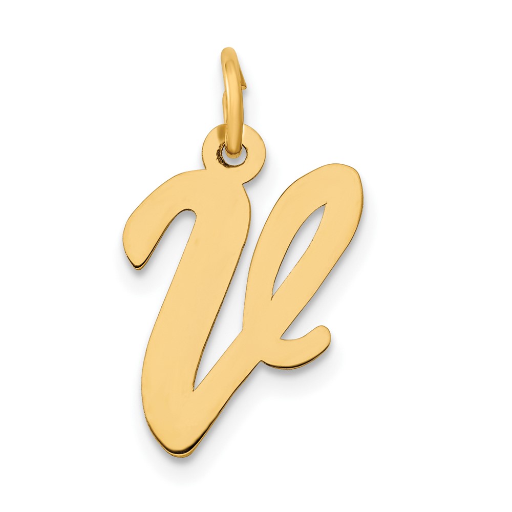 10YC660V.jpg 10K Medium Script Letter V Initial Charm - Image 1