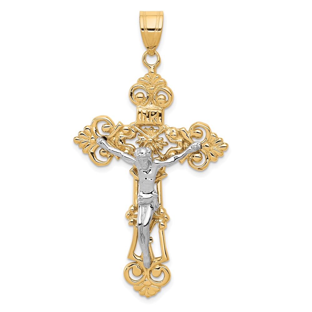 10ZC243.jpg 10k Two-tone INRI Fleur De Lis Crucifix Pendant - Image 1