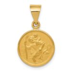 18k Polished and Satin Saint Christopher Medal Round Pendant