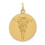 14k Engravable Back Caduceus Disc Charm