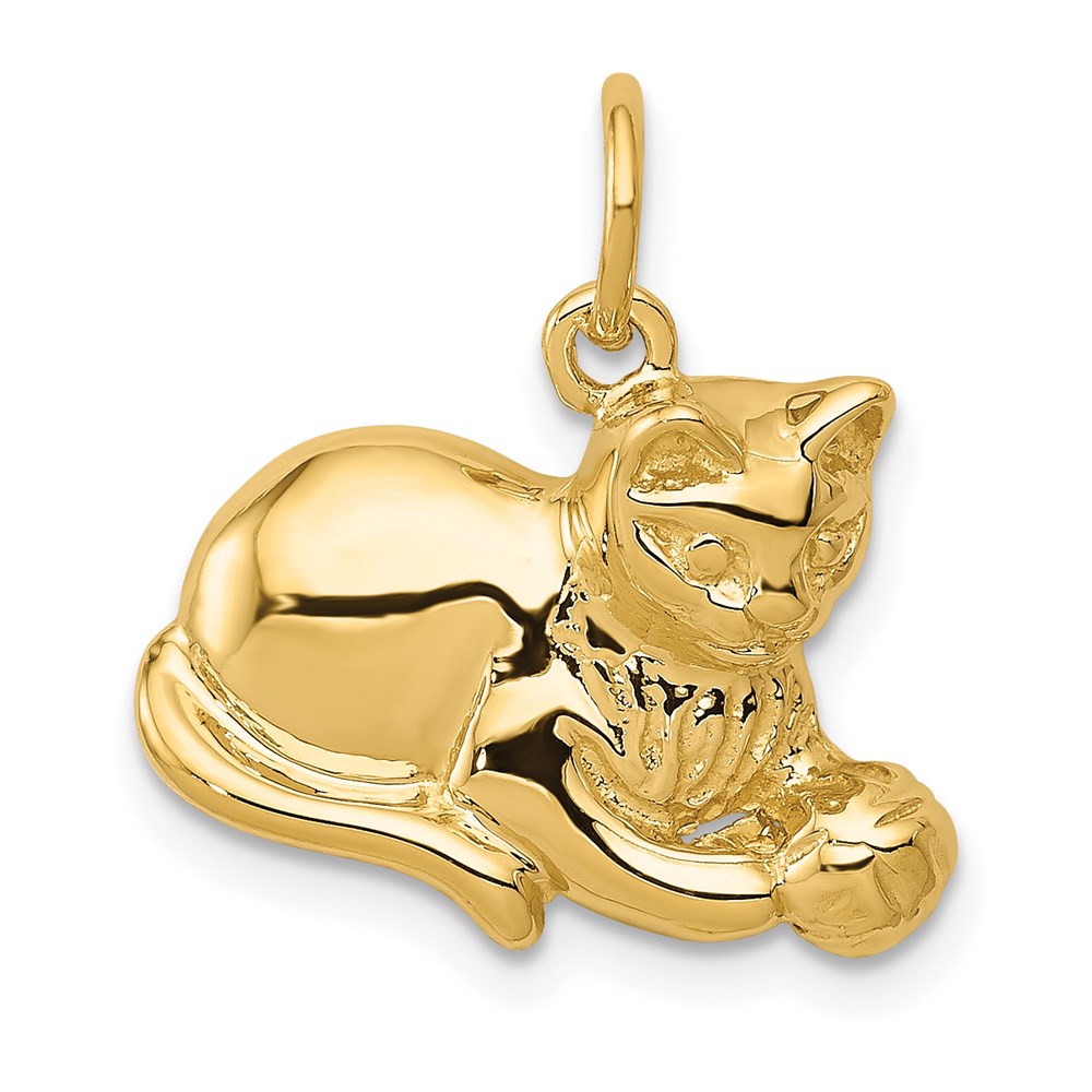 A9166.jpg 14k Solid Polished Open-Backed Cat with Ball Charm - Image 1