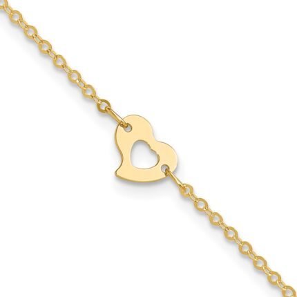 14k Polished Cut-out Heart Plus Extender - Total Anklet