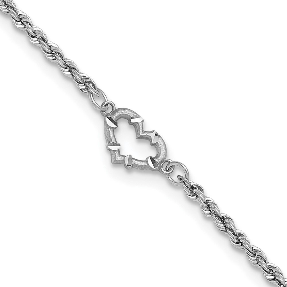 ANK153-10.jpg 14k White Gold Diamond-cut Open Heart and Rope Chain Anklet - Image 1