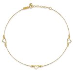 14k Diamond-cut Open Heart 3-Station Plus Extender - Total Anklet - Image 4