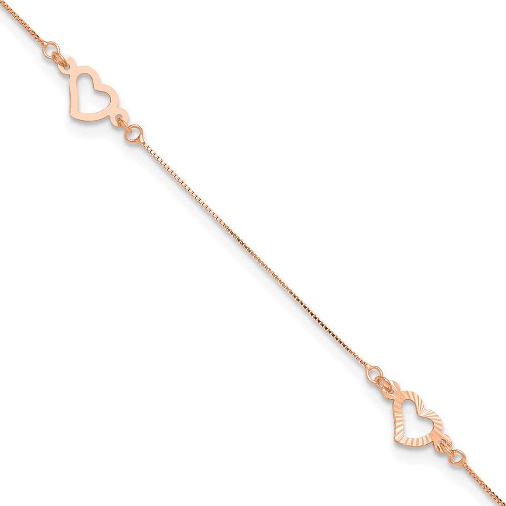 ANK157R-9.jpg 14K Rose Gold Fancy Open Hearts 3-Station Plus Extender - Total Anklet - Image 1