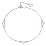 14K White Gold Fancy Open Hearts 3-Station Plus Extender - Total Anklet - Image 5
