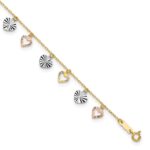 14K Tri-Color Dangle Hearts Plus Extender - Total Anklet