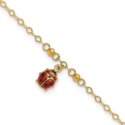 14K Red and Black Enameled Ladybug Plus Extender - Total Anklet