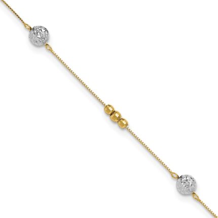 14k Two-tone Textured and Mirror Beads 5-Station Plus Bead Dangle Extender - Total Anklet