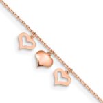 14k Rose Gold 3 Heart Dangles Plus Extender - Total Anklet
