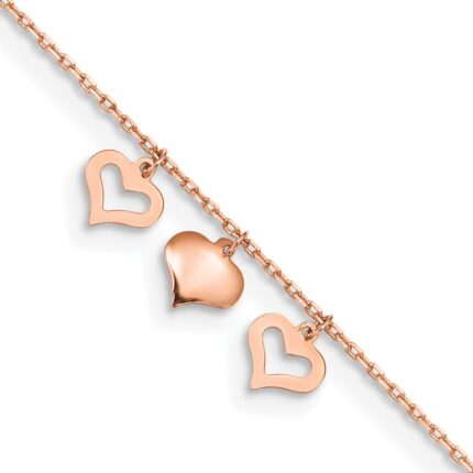 14k Rose Gold 3 Heart Dangles Plus Extender - Total Anklet