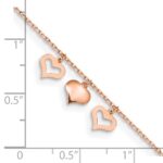14k Rose Gold 3 Heart Dangles Plus Extender - Total Anklet - Image 5