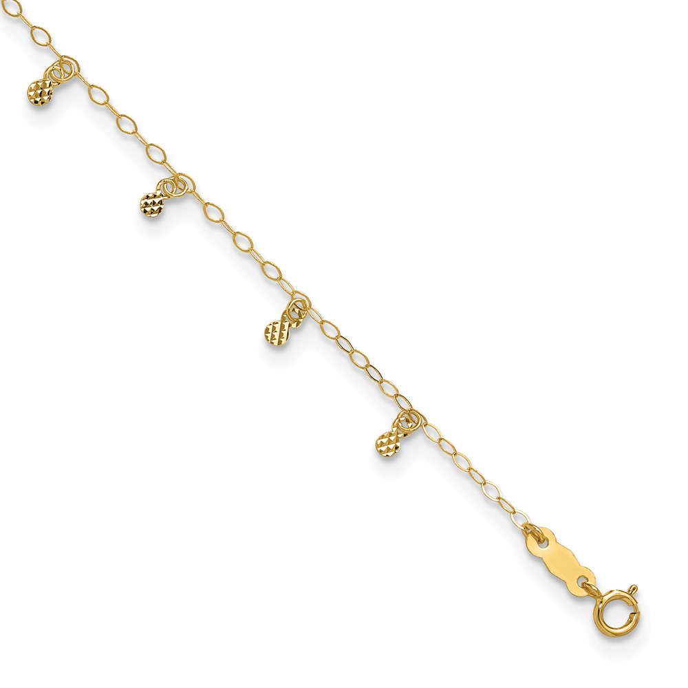 ANK239-9.jpg 14K Cable Chain with Diamond Cut Dots Plus Extender - Total Anklet - Image 1