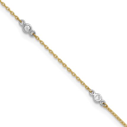 14k Two-tone Bezel-set CZ 6-Station Plus Extender - Total Anklet