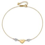 14K Two-tone Diamond-cut and LOVE Puffed Heart Plus Extender - Total Anklet - Image 4
