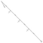 14k White Gold Diamond-cut 3 Cross Dangles and Beads Plus Extender - Total Anklet - Image 2