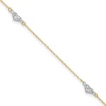 14k Two-tone Diamond-cut Triple Puffed Hearts Plus Extender - Total Anklet
