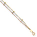 14k Tri-color 3-Strand Diamond-cut Beaded 9-Station Plus Extender - Total Anklet