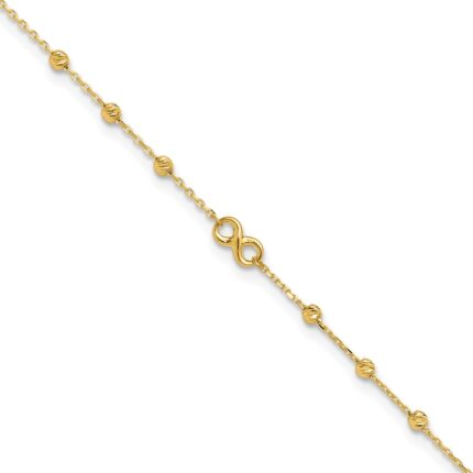 14K Infinity Symbol and Diamond-cut Beads Plus Extender - Total Anklet