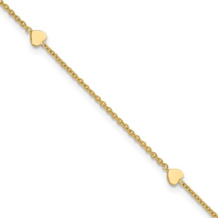 14K Polished Hearts 4-Station Plus Extender - Total Anklet