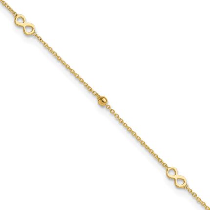 14K Polished Infinity and Beads Plus Extender - Total Anklet