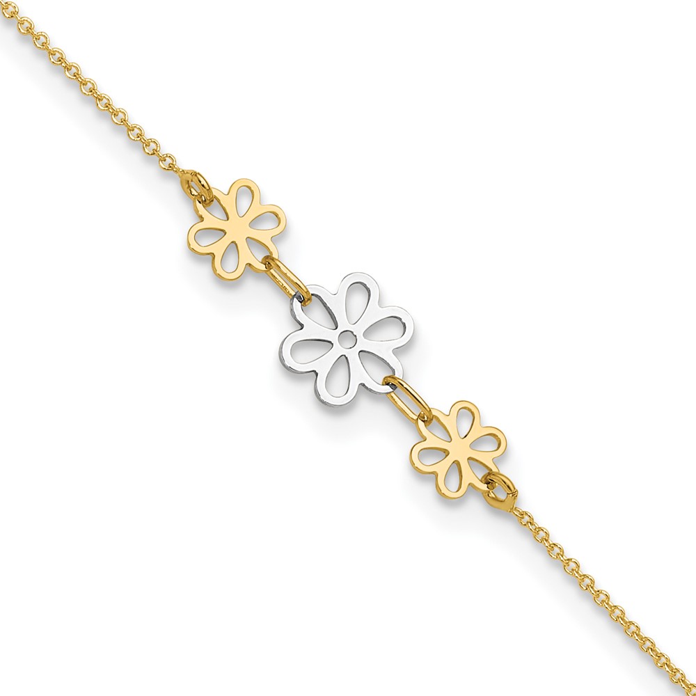 ANK321-9.jpg 14K Two-tone Polished Three Cut-out Flowers Plus Extender - Total Anklet - Image 1