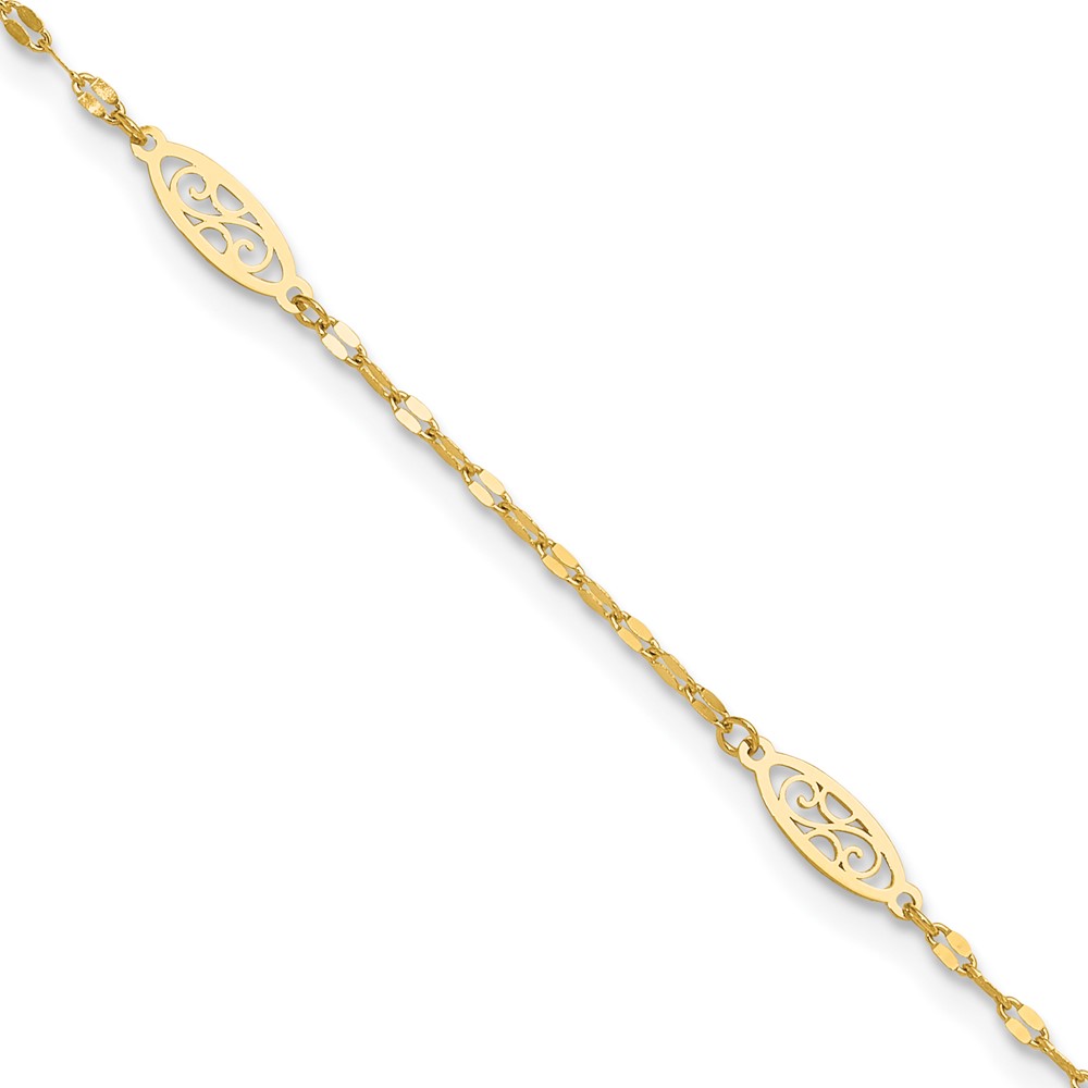 ANK327-9.jpg 14K Fancy Filigree Link 5-Station Plus Extender - Total Anklet - Image 1