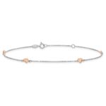 14K Two-tone White and Rose Satin Hearts 4-Station Plus Extender - Total Anklet - Image 3