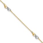 14k Two-tone Diamond-cut Double Hearts 3-Station Plus Extender - Total Anklet