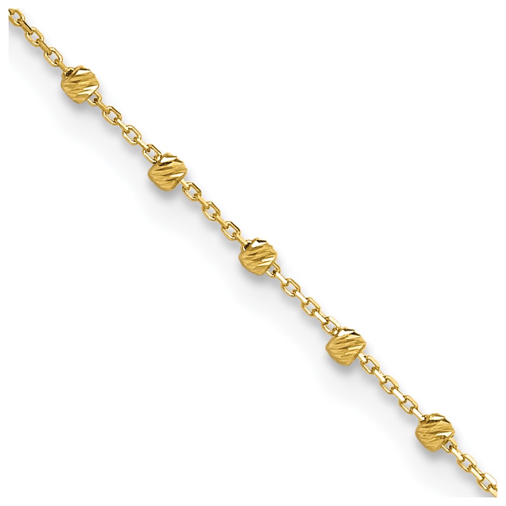 ANK348-9.jpg 14K Diamond-cut Bead and Chain Plus 0.Extender - Total 9.Anklet - Image 1