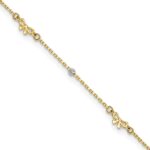 14k Two-tone Polished Diamond-cut Beads and Bows Plus Extender - Total Anklet