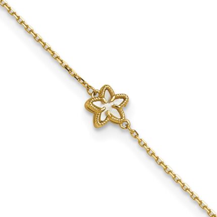 14K Polished Mother of Pearl Flower Plus Extender - Total Anklet