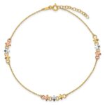 14K Two-tone with White Rhodium 3-Station Flowers Plus Extender - Total Anklet - Image 4
