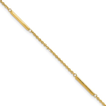14k Cable Chain and Bar 3-Station Plus Extender - Total Anklet