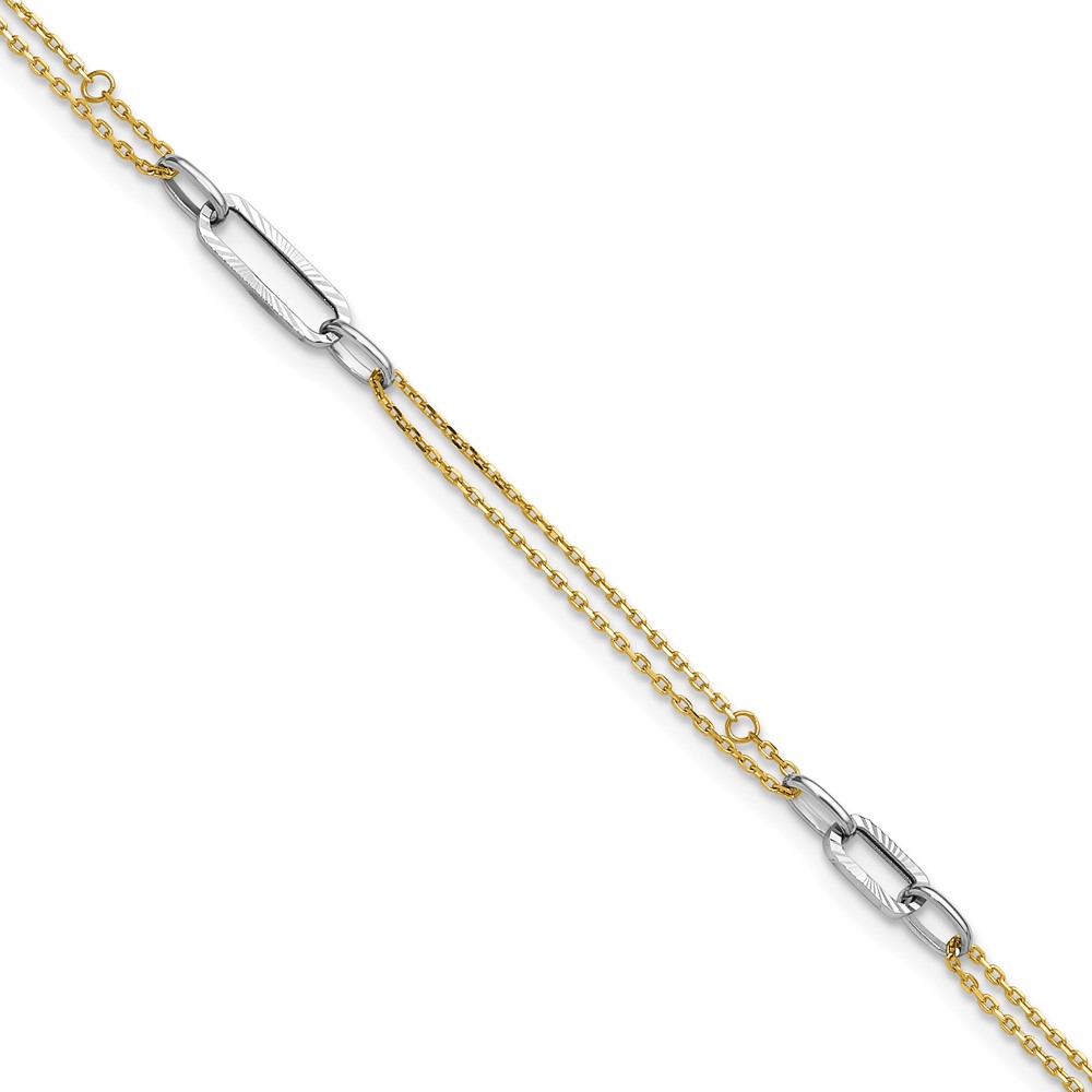 ANK368-9.jpg 14K Two-tone Polished Diamond-cut 3-Station Plus Extender - Total Anklet - Image 1