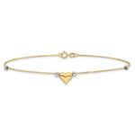 14k Two-tone Polished Puffed Heart with Beads Anklet - Image 3