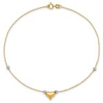 14k Two-tone Polished Puffed Heart with Beads Anklet - Image 5