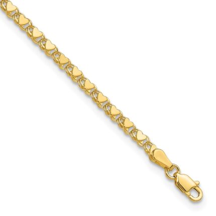 14k Polished Double-Sided Hearts Double Link Anklet