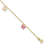 14k Pink and White Enameled Butterfly Dangles Plus Extender - Total Anklet