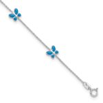 14k White Gold Blue Enameled Butterflies 7-Station Anklet