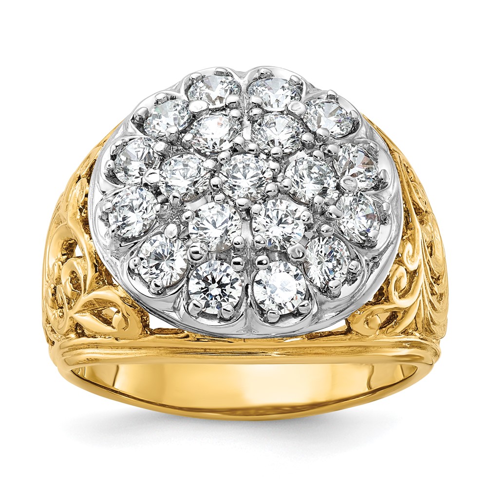 B01539A-4YWAA.jpg IBGoodman 10k Two-tone Men's Polished Filigree 2 Carat A Quality Diamond Cluster Ring - Image 1