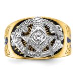 IBGoodman 10k Two-tone Men's Polished and Textured with Blue and Black Enamel Diamond Blue Lodge Master Masonic Ring - Image 4