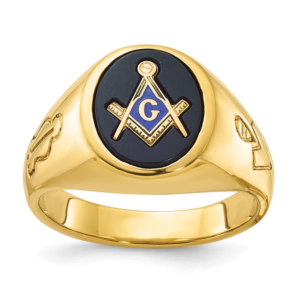 B02048-0YOX.jpg IBGoodman 10k Men's Polished and Grooved Blue Lodge Master Masonic Ring Mounting - Image 1