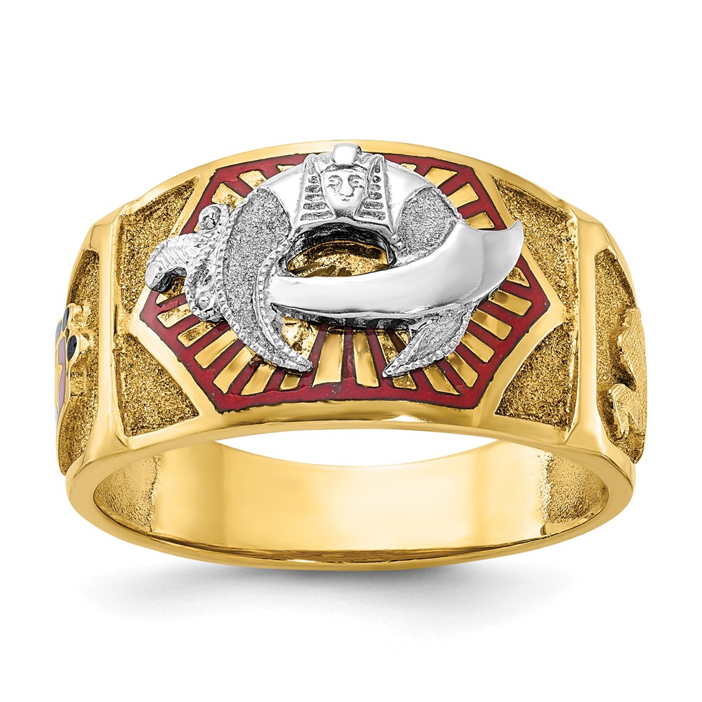 B02420-0YW.jpg IBGoodman 10k Two-tone Men's Polished and Textured with Multi-color Enamel Masonic Shriner's Ring - Image 1