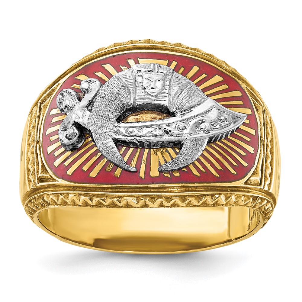 B02437-4YW.jpg IBGoodman 14k Two-tone Men's Polished and Textured with Multi-color Enamel Masonic Shriner's Ring - Image 1